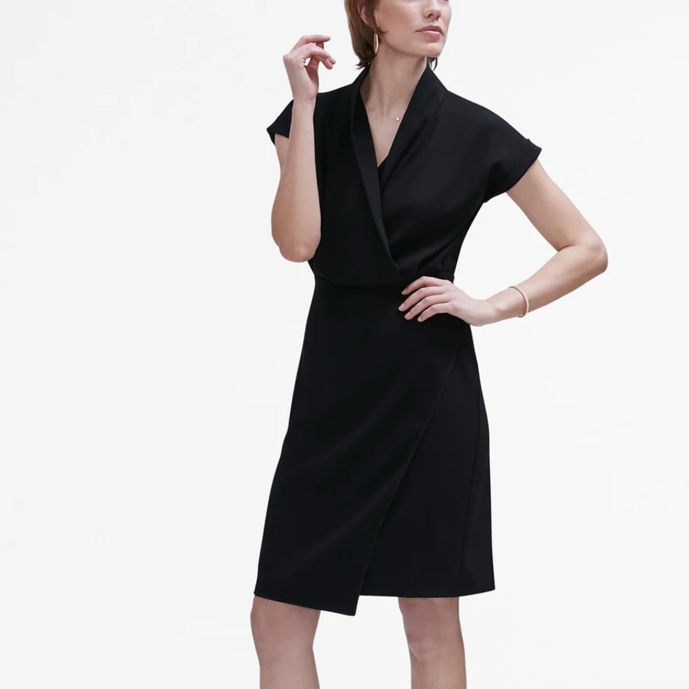 MM. Lafleur The Tory 5.0 black faux wrap knee length tailored sheath dress